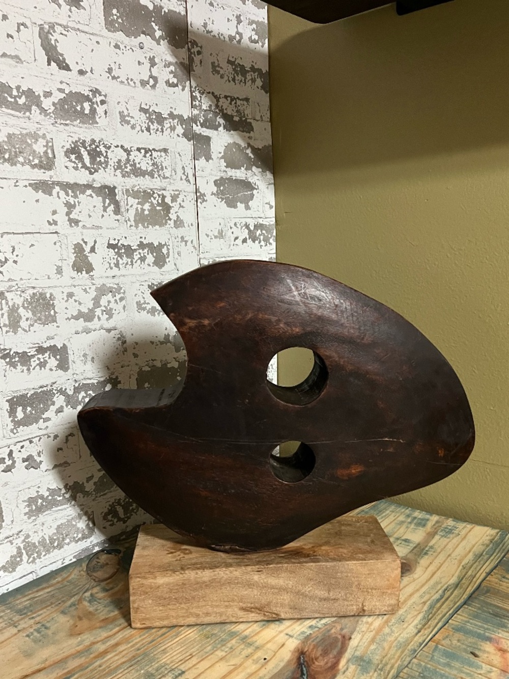 Handmade Solid Teak Wood Abstract Art Centerpiece
